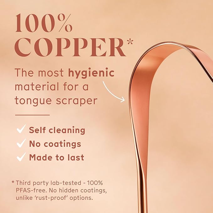 Arista Copper Tongue Scraper for Adults & Kids – 100% Pure Copper Tongue Cleaner – Extreme Bad Breath Treatment for Adults, Oral Detox & Hygiene – 1 Pack with Travel Pouch