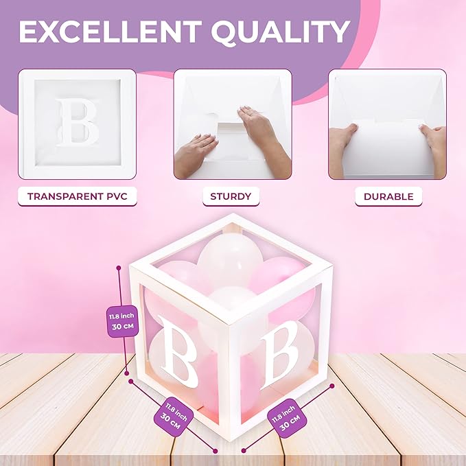 Baby Shower Boxes with Letters – White Boxes with Pink & White Balloons – 44-Piece Gender Reveal & Party Decoration Set by Vellax-Piece Gender Reveal & Party Decoration Set by Vellax