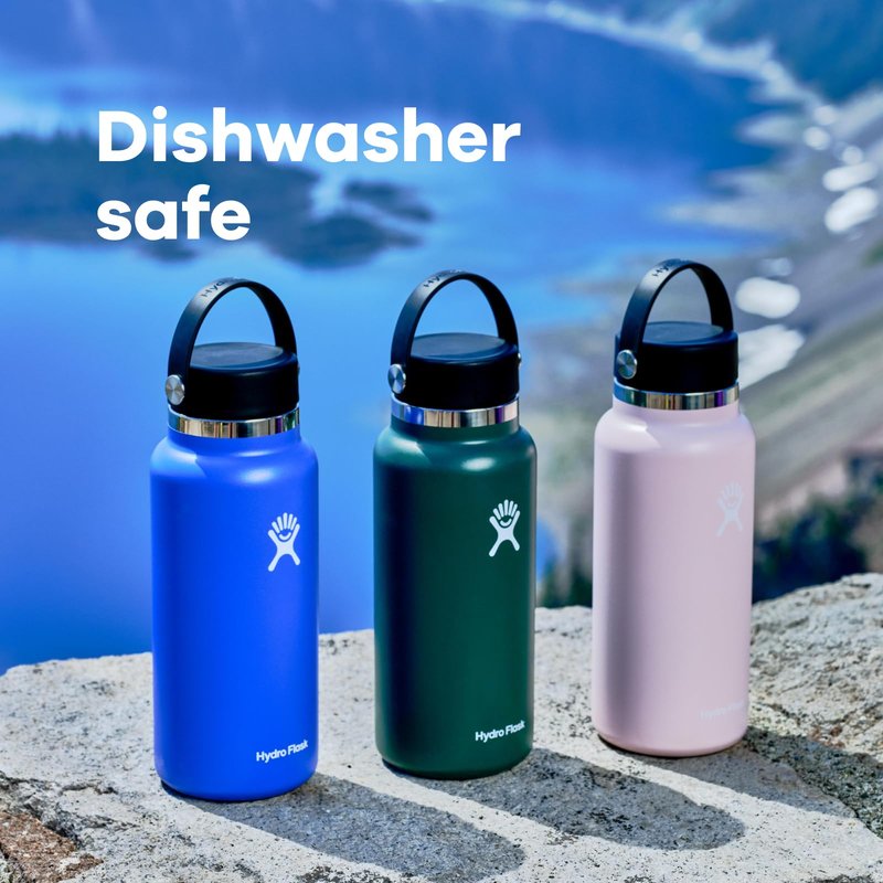 Hydro Flask Water Bottle - Insulated Stainless Steel - Wide Mouth Flex Lid, Non Spill, Leakproof and Refillable in 32 Oz White