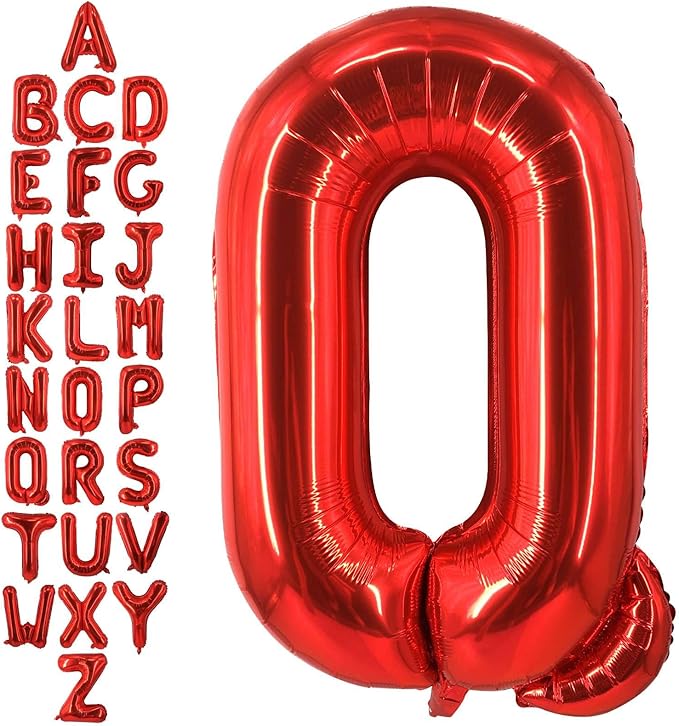 40 Inch Red Letter Q Balloons, DIY Phrase Foil Alphabet Letter Q Balloons DIY Word Q Banner for Birthday Anniversary Celebration Graduation Party Supplies Decoration