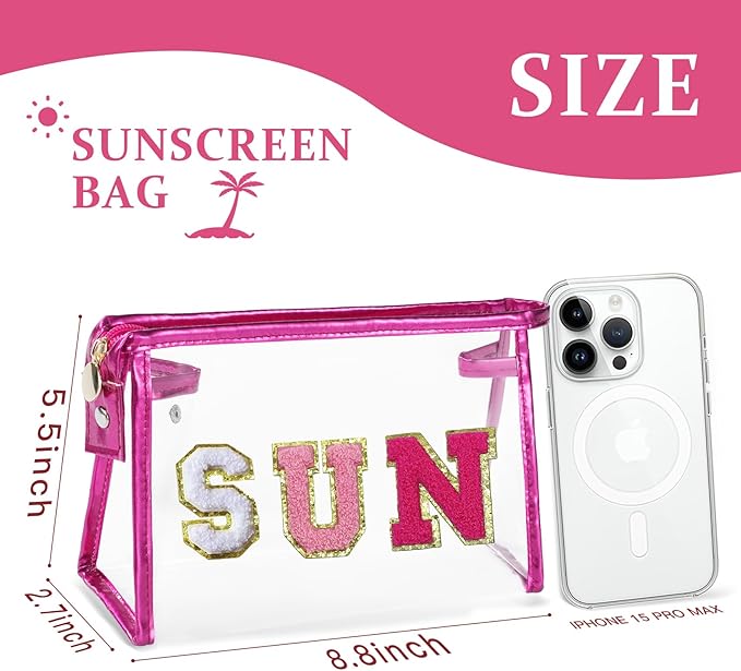 COSHAYSOO Sunscreen Bag Clear Makeup Toiletry Pouch Beach Vacation Essentials for Women Teen Girls Trip Gifts Summer Pool Travel Must Have Accessories Waterproof Stuff