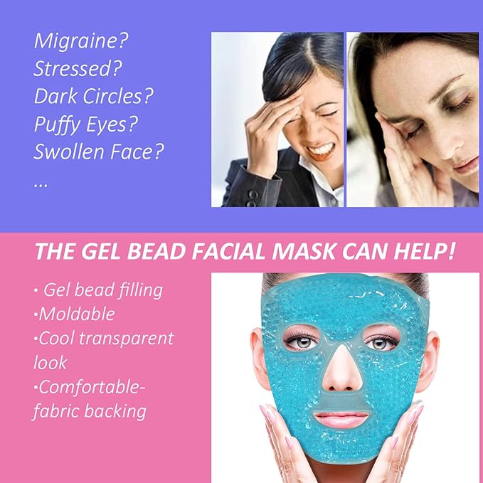 ZNÖCUETÖD Cold Face Eye Mask Ice Pack Reduce Facial Puff, Dark Circles, Gel Hot Heat Cold Compress Pack, Face SPA for Woman Sleeping, Pressure, Headaches, Skin Care, Post Laser Cosmetic Care[Blue]
