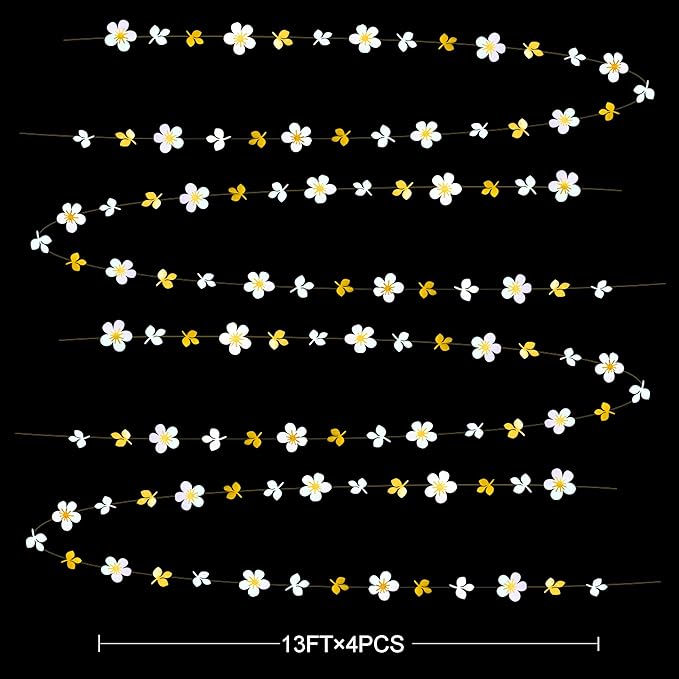 52Ft White and Gold Decorations Flower Garland White Iridescent Gold Metallic Paper Hanging Leaf Flower Streamer for Spring Engagement Wedding Birthday Bridal Shower Bachelorette Tea Party Supplies