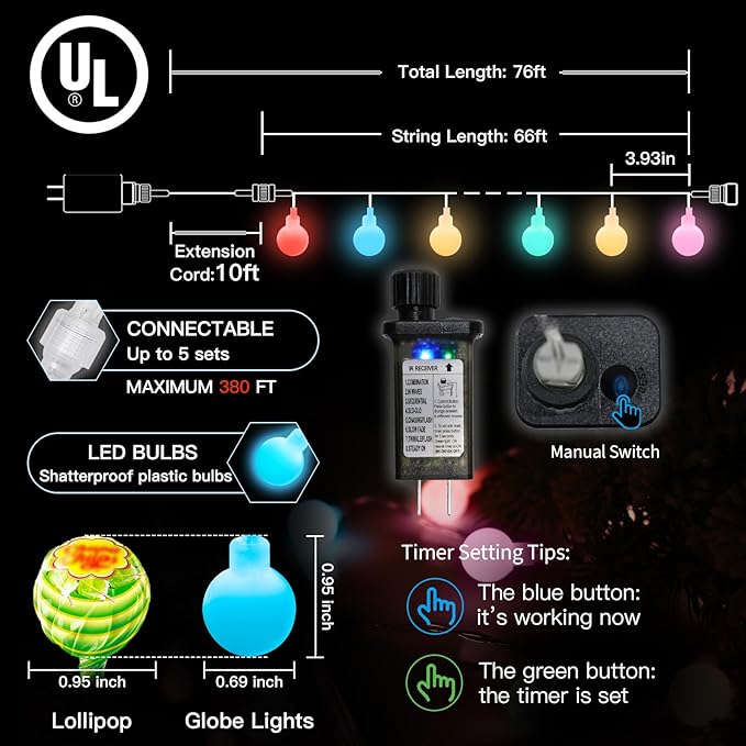 suddus Pastel Easter String Lights, 66ft 200 Led Connectable Globe String Lights Indoor with Timer, Fairy Lights Plug in for Mantle, Tree, Bedroom, Party, Room, Classroom, Patio, Outdoor Decoration