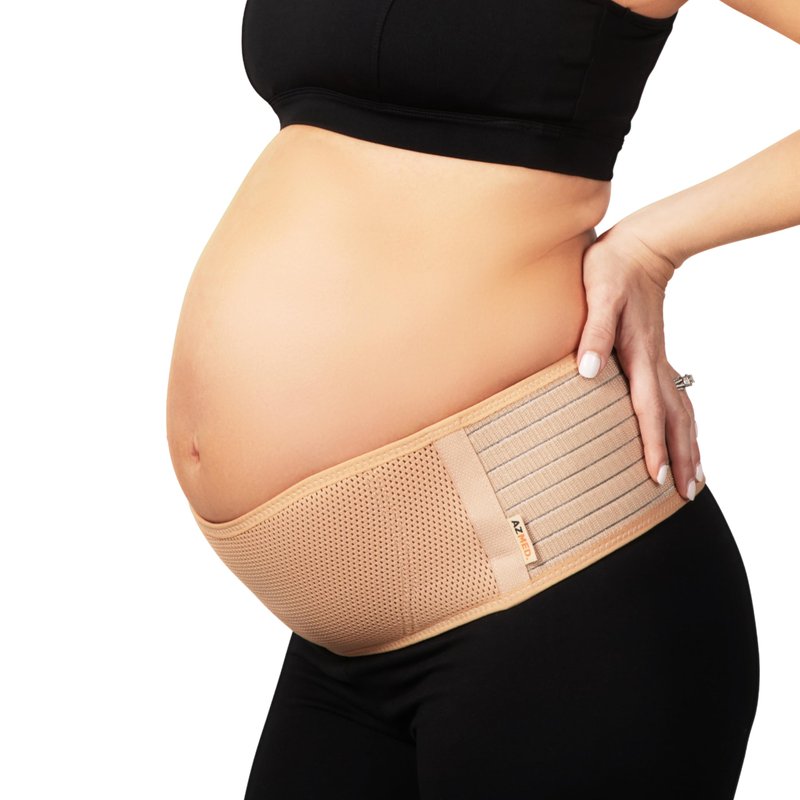 AZMED Maternity Belt Back Support - Adjustable Abdominal Binder for Pregnancy - Belly Band for Pelvic, Waist & Lower Back Comfort - Fits Up to 46 Inches - Beige