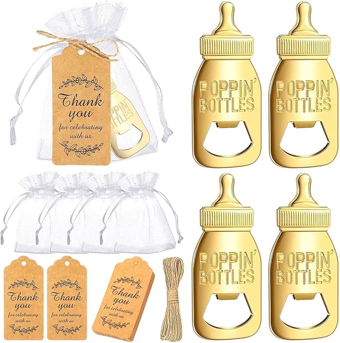 CHENGU Popping Bottle Openers Baby Shower Return Favors for Guests Bottle Opener Decorations and Souvenirs with Organza Bags Thank You Tags for Theme Party Favors (Retro Style,151 Pieces)