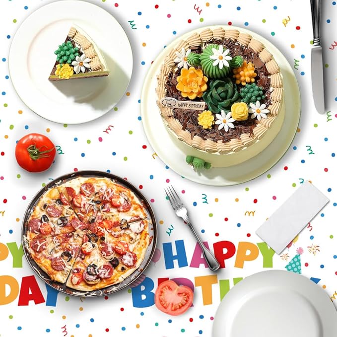 Birthday Tablecloth, 4 PCS Birthday Table Cloths 54'' x 108'' Disposable Birthdays Table Cover Waterproof Plastic TableCloth Rectangle Party Tablecloths for Kid’s Happy Birthdays Party Decorations