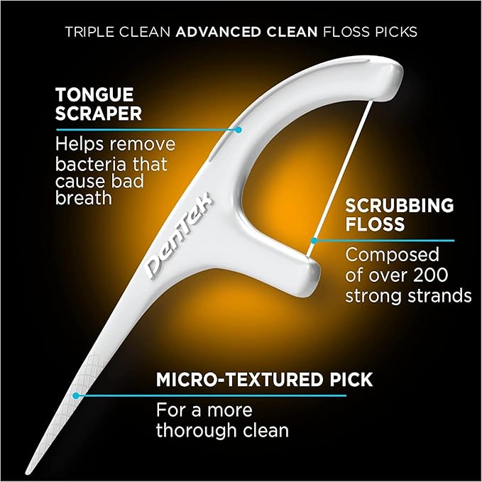DenTek Triple Clean Advanced Clean Floss Picks, No Break & No Shred Floss, 20 Count (Pack of 2)
