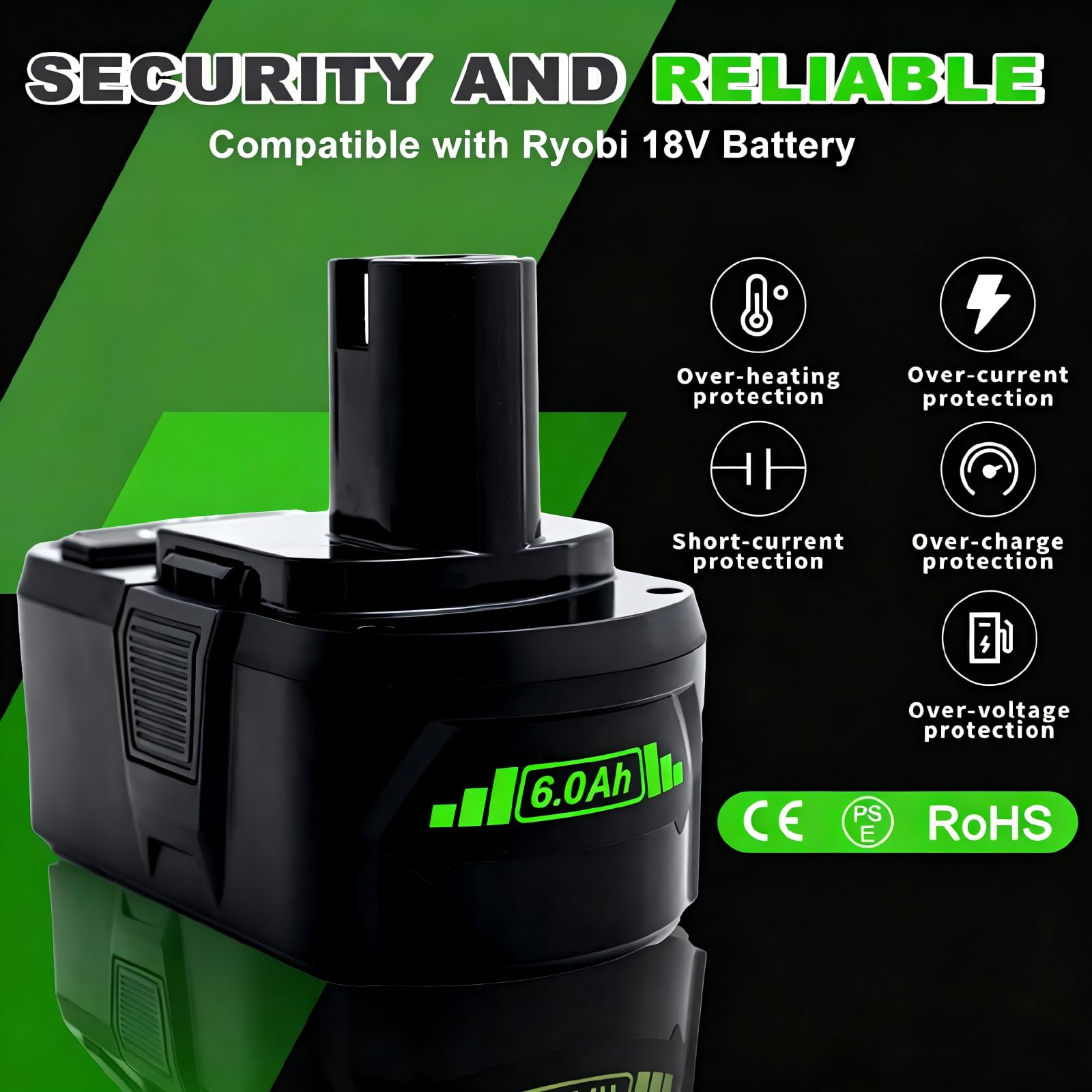 Cheerlark Upgrade 2 Pack 6.0Ah High Capacity Replacement for Ryobi 18V Battery P108 P104 P105 P102 P103 P122 P109 Li-ION Compatible with Ryobi 18V ONE+ System Cordless Power Tools and Charger