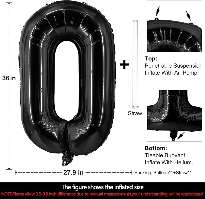 Lovoir 40 Inch Large Black Letter O Balloons Big Size Jumbo Mylar Foil Helium Balloon for Birthday Party Celebration Decorations Alphabet Black O