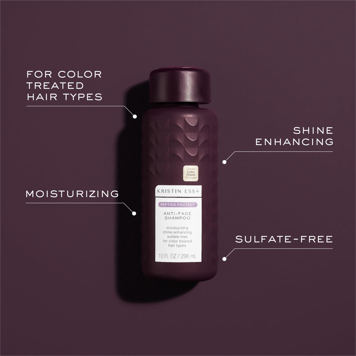 Kristin Ess+ Anti-Fade Moisturizing Shampoo with UV Color Shield & Peptide Technology for Prolonged Color Vibrancy - Sulfate Free, Paraben Free, Vegan, 10 fl oz
