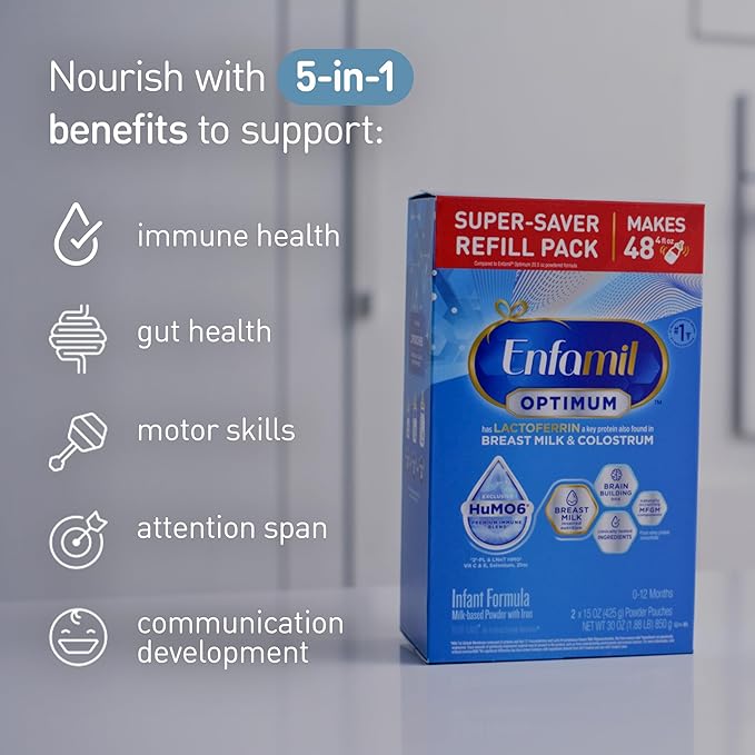 Enfamil Optimum (Enspire), Our Closest Formula to Breast Milk, Immune-Supporting Lactoferrin and Brain-Supporting DHA Baby Formula, Powder 30 Oz Refill (Pack of 2)