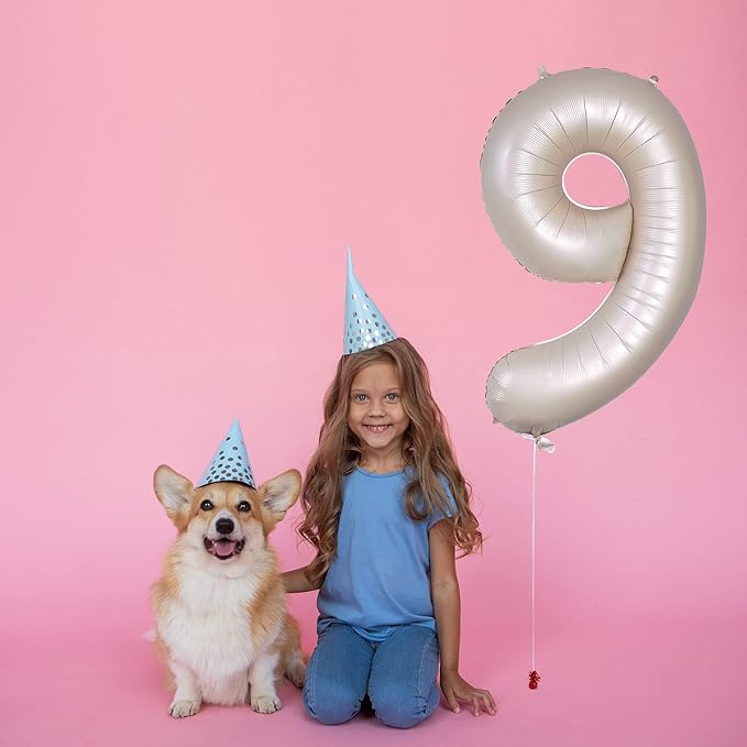 Number 9 Balloons White Sand Nine Balloon for 9 Year Old Birthday Decorations 40 Inches Cream White Large Numbers 9th Birthday Party Nude Ballons Beige 9 Digital Neutral Balloon Pearl White 9