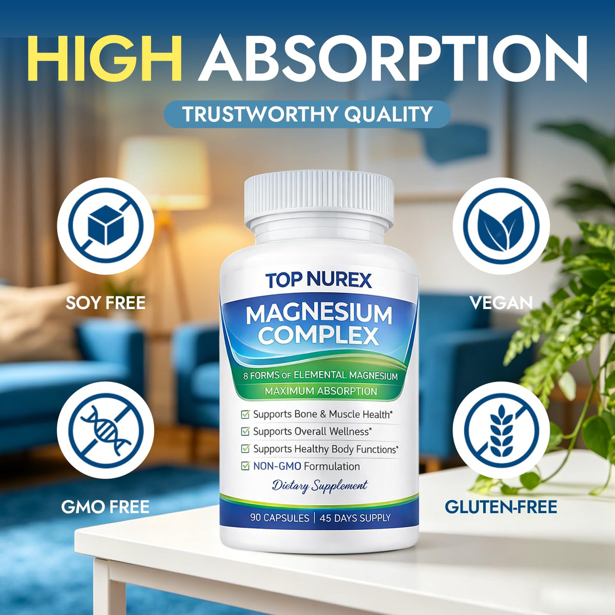 Top Nurex Magnesium Complex 1000 mg, 90 Capsules