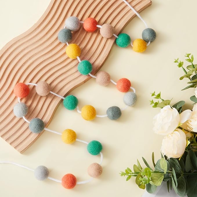 Boao 2 Pieces Wool Felt Ball Garland Colorful Pom Pom Garland Handmade 6.5 Feet Long 24 Balls Felt Banner for Wall Christmas Tree Decoration (Cute Colors)