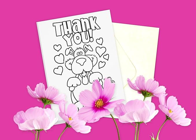 Stonehouse Collection | Kids Thank You Dog Color-In Card | Fun and Creative Thank You Card for Kids (Thank You Dog)