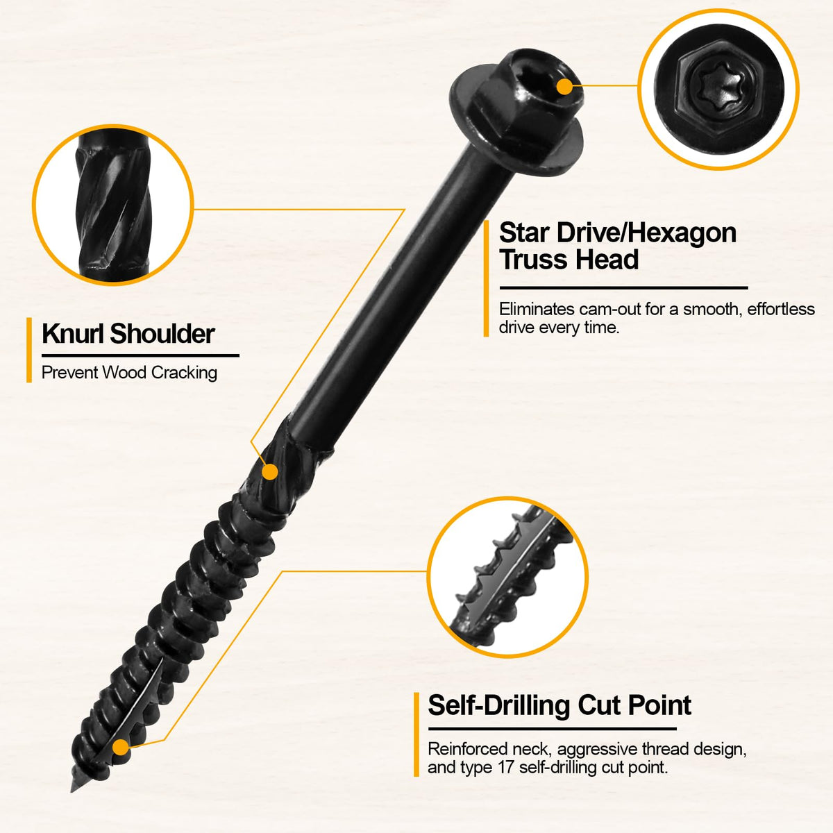 #14 x 3 Wood Structural Screws 300 Pack Hex Head Lag Screws, Rust Resistant Timber Screws for Timber/Log/Landscaping Wood (Black)