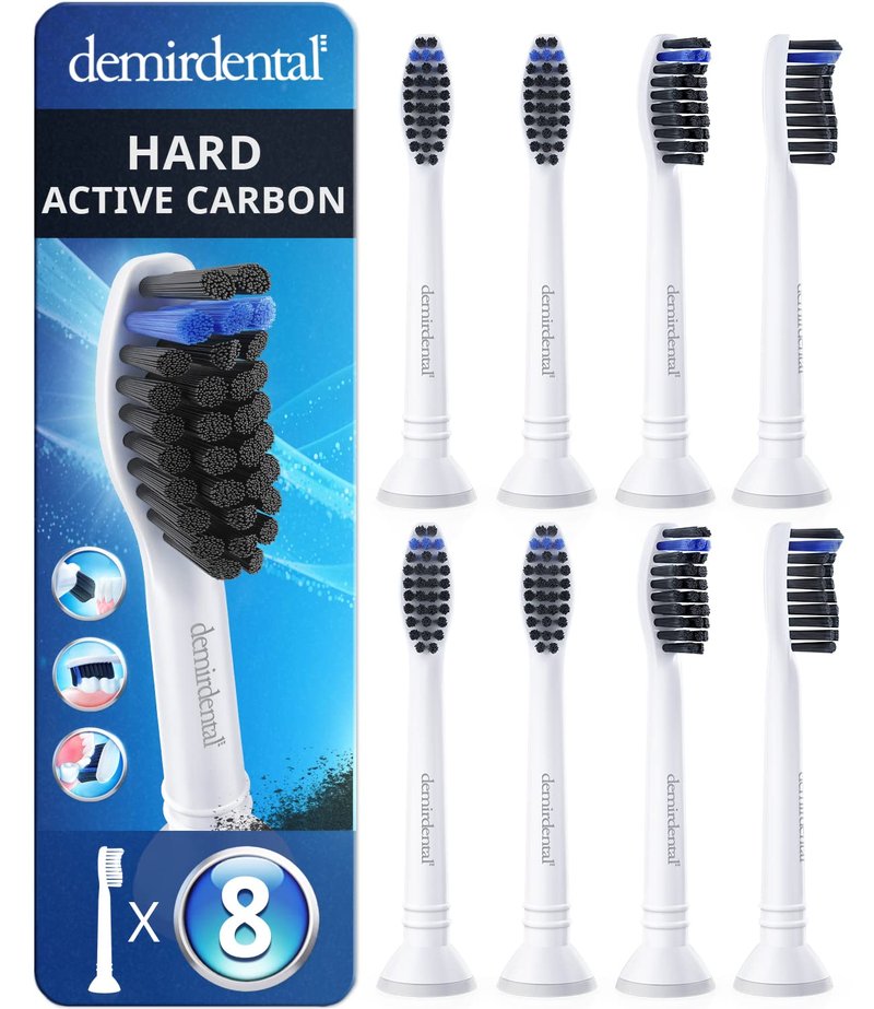 Toothbrush Heads Active Charcoal Hard Compatible with Philips Sonicare Toothbrush Heads - Replacement Heads for Natural Cleaning - Hard Brush Heads - White - Replaces HX9058-8 Pack