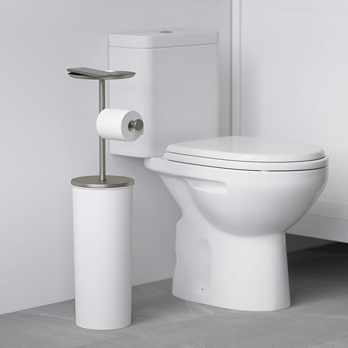 Umbra Portaloo Toilet Paper Stand and Reserve, White/Nickel