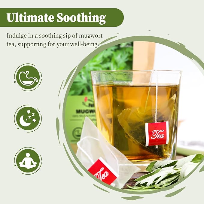 FullChea - Mugwort Tea Bag 40 Teabags, 1.5g/bag - 100% Pure Mugwort leaves Herbal Tea - Rich In Antioxidants