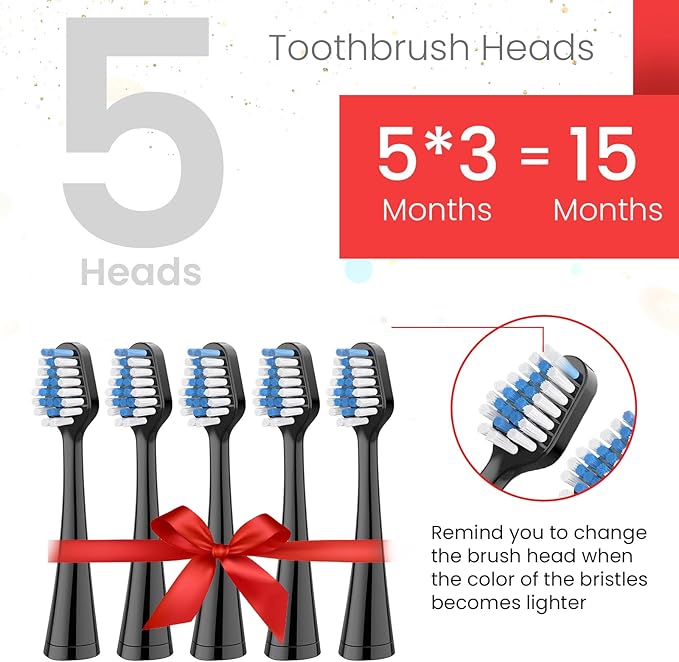Harobey Replacements Toothbrush Heads for Waterpik Complete Care 5.0/9.0 (WP-861/CC-01), STRB-5WB, Pack of 5, Black