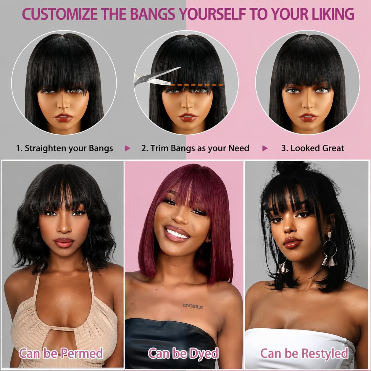 Adyutrlia Straight Bob Wig Human Hair With Bangs Glueless 2x4 HD Lace Colsure Wigs, Ready to Go Human Hair Wig Short Wigs Human Hair For Women Beginner Friendly (Natural Black, 10 Inch)