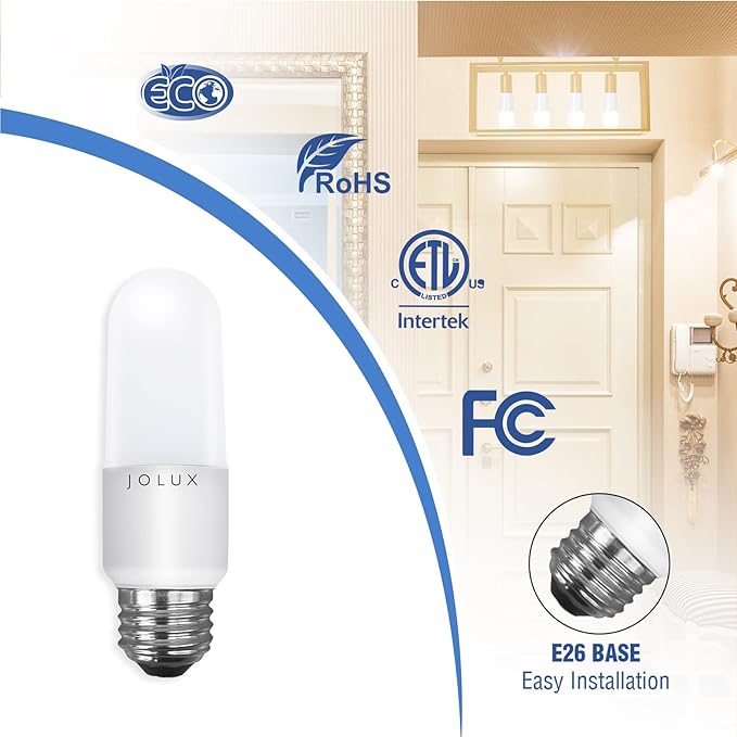 Jolux LED Stick Light Bulbs, Enclosed Fixture Rated,60W Equivalent, 6500K True White, 800 Lumen,Medium Screw Base E26 led Bulbs,Non-Dimmable,6 Count (Pack of 1)…