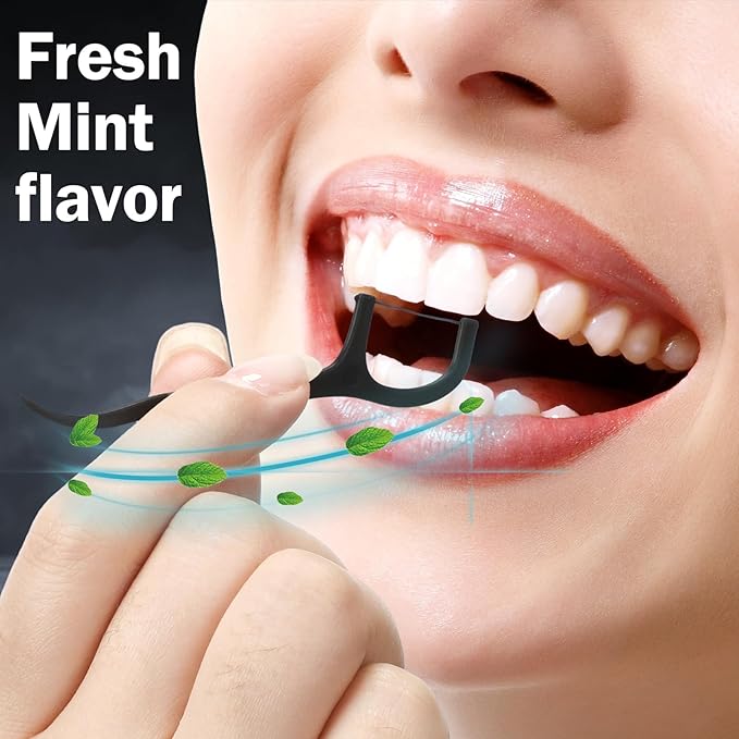 Maxcheck 2000 Count Floss Picks Bulk Natural Dental Floss Picks Toothpicks Sticks High Pull Tooth Flosser Sustainable for Teeth(Black)