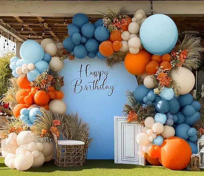 Blue White Balloon Arch Double Stuffed Latex Orange Dusty Blue Sand White Balloon Garland for Birthday Baby Shower Cow Boy Girl Sport Anniversary Party Decor