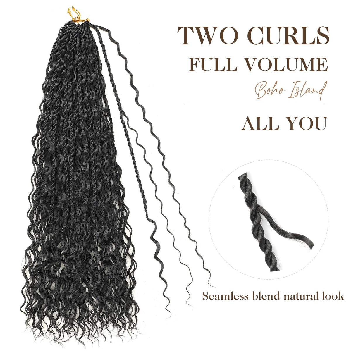 Boho lsland Twist Crochet Hair 24 Inch 8 Packs Natural Black Pre-Looped Senegalese Twist Crochet Braids with Curly Ends Synthetic Goddess Twist Crochet Hair for Black Women（1B 24 INCH）