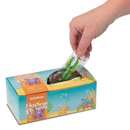 Practicon SmileGoods FlosSeas Flossers, Individually Wrapped Kids Flossers, Sea Animal Shaped Flosser for Children, Box of 200