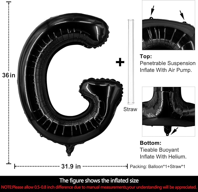 Lovoir 40 Inch Large Black Letter G Balloons Big Size Jumbo Mylar Foil Helium Balloon for Birthday Party Celebration Decorations Alphabet Black G