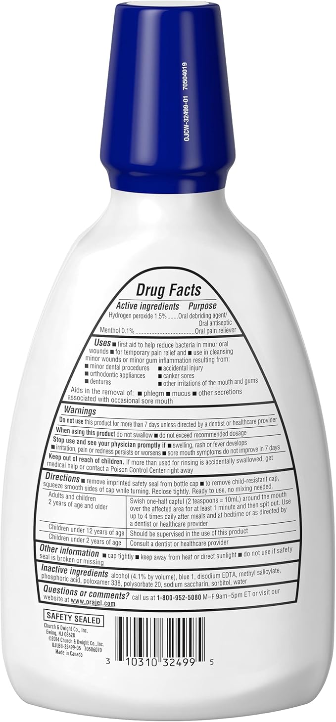 Orajel Nonseptic Mouth Sore Rinse 16oz, Soothing Mint Flavor, Provides Pain Relief, Promotes Healing, 3-Pack