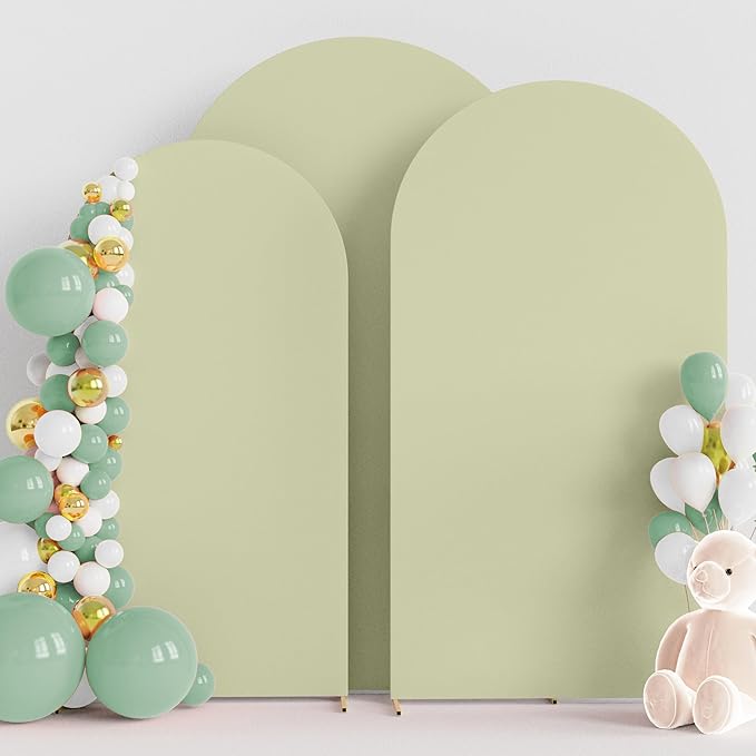 Wokceer Wedding Arch Backdrop Cover (7.2FT, 6.6FT, 6FT) Set of 3 Spandex Fitted Wedding Arch Stand Covers for Round Top Chiara Backdrop Stands Cover for Birthday Party Ceremony Decor Sage Green