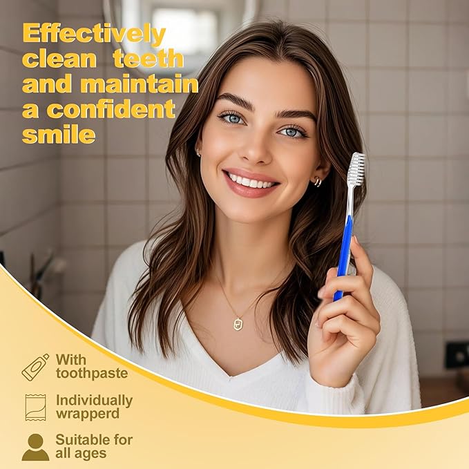 Disposable Toothbrushes with Toothpaste Individually Wrapped 5 Colors Bulk Toothbrush and Toothpaste 10g for Homeless,Shelter,Air Bnb/Hotel/Guest Apartment (100)