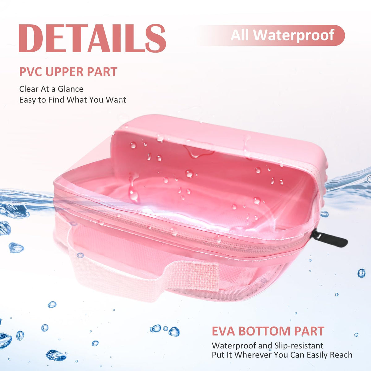 Chokoter Clear Small Makeup Bag, Makeup Pouch Toiletry Bags for Traveling Women, Cosmetic Bag with Waterproof Anti-slip EVA Bottom (Pink)