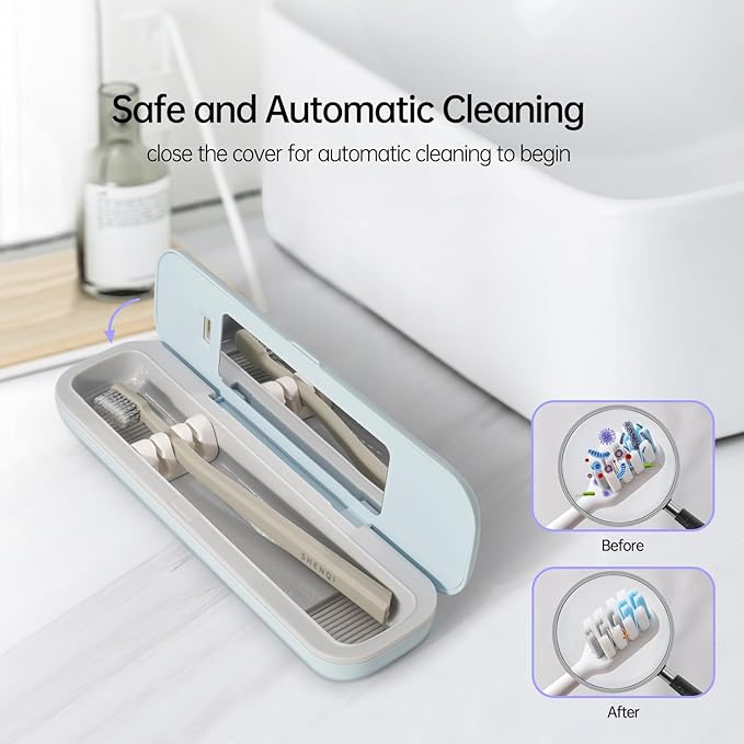 Toothbrush Holder, Toothbrush Cleaner Case, Portable USB Charging Toothbrush Cover with U V-C Light, Travel Toothbrush Holder (Blue-Large)