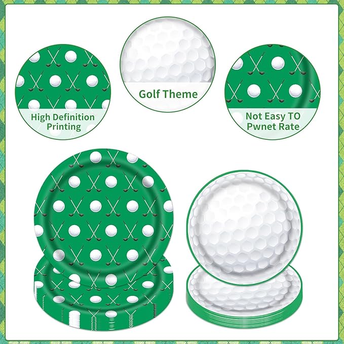 Rakuto Golf Party Plates Napkins, 64PCS Golf Party Decoration Supplies Tableware Set, Disposable Paper Plates Napkins Forks Birthdays Supplies(16 Guests)