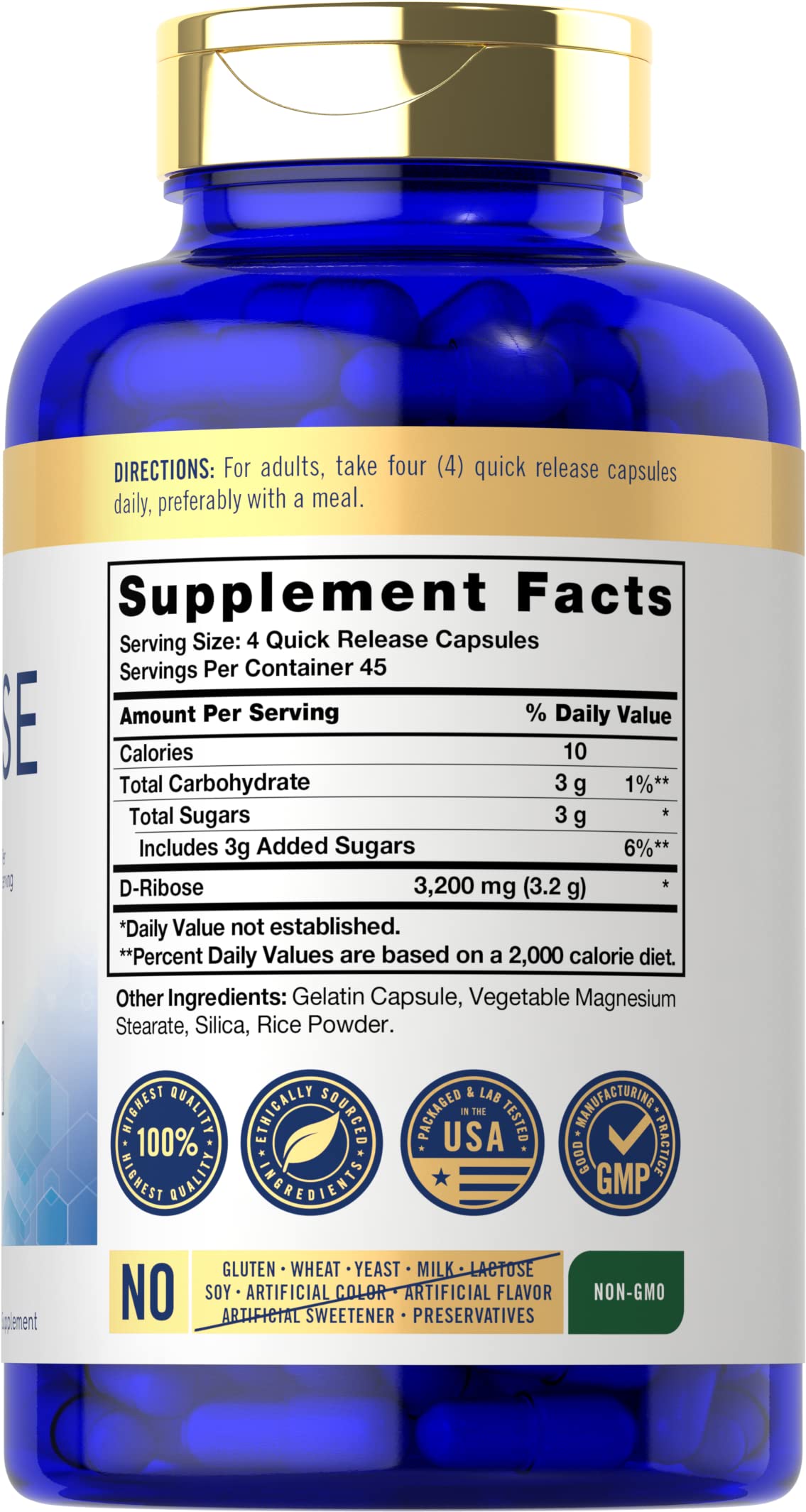 Carlyle D-Ribose Capsules | 3200mg | 180 Pills | Advanced Formula