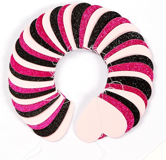 Hot-Pink Black Birthday Party-Decorations Streamers - 62FT Baby Girls Hanging Heart Garland Banner,Valentines Wedding Baby Bridal Shower Bachelorette Graduation Backdrop Decor Hugtmr