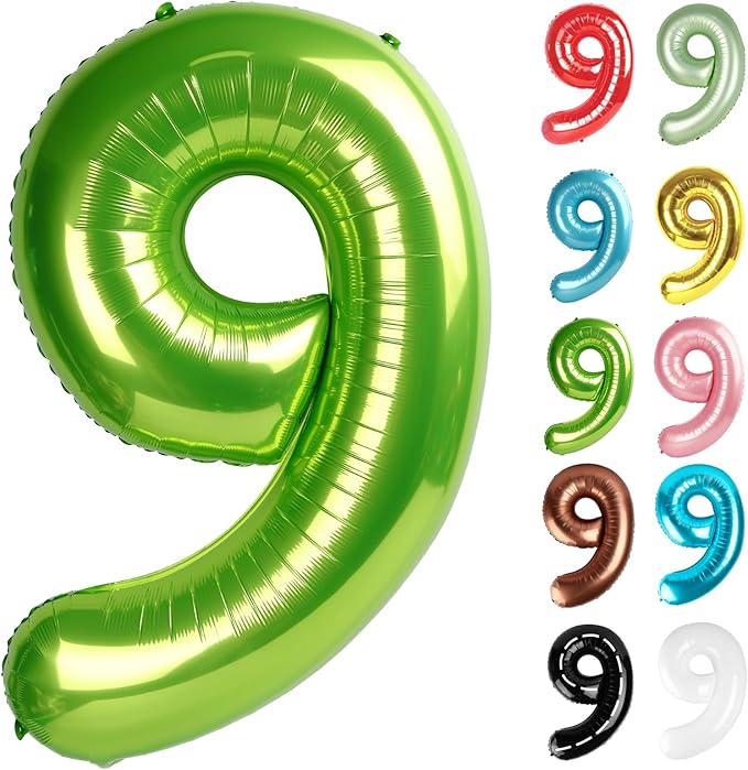 Light Green Number 9 Balloon 40 Inch, 9 Balloon Number, 9th Birthday Decorations, Light Green Party Supplies for Boys Girls