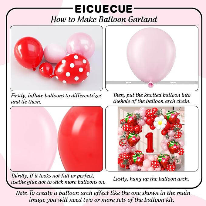 Strawberry Balloons Garland Arch Kit -Berry First Birthday Party Decorations, Number 1 Balloon and Pastel Daisy Balloons for Girls Sweet One Baby Shower Strawberry Themed Decoration