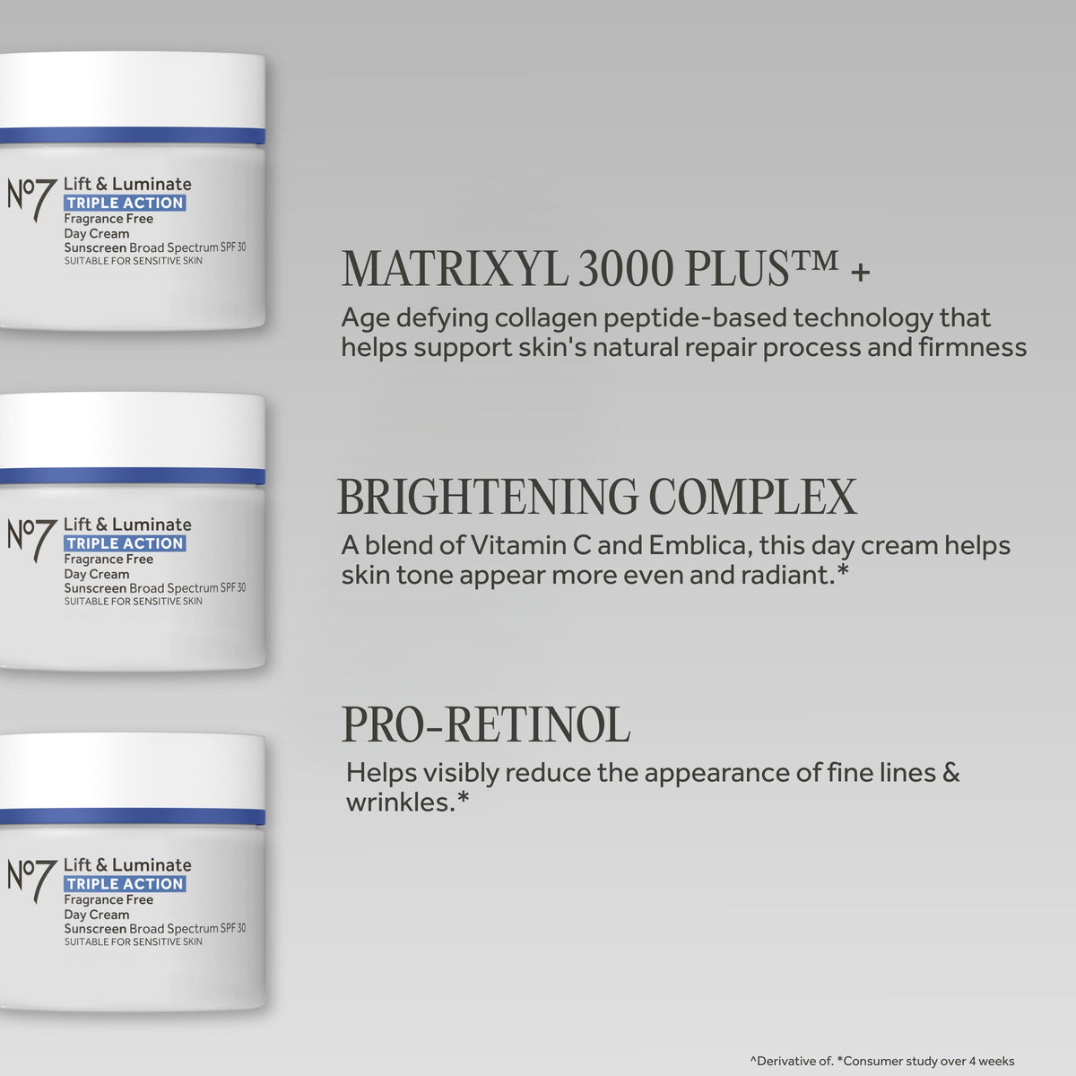 No7 Lift & Luminate Triple Action Face Cream - Fragrance Free Face Moisturizer with SPF 30 - Formulated with Anti Aging Collagen Peptides & Brightening Complex (1.69 Oz)