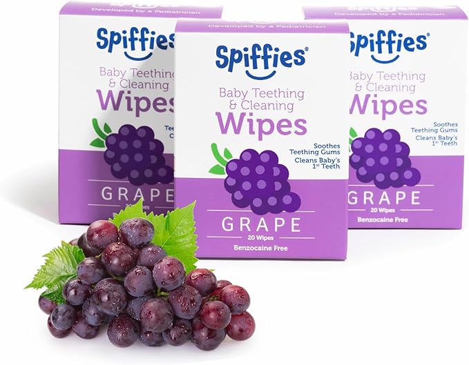 Baby Teeth Wipes - Grape Flavor, Xylitol-Enriched Baby Gum Cleaner & Dental Wipes for Teething Relief and Teeth Cleaning - Safe for Infants & Toddlers, 20 Count (Pack of 3)