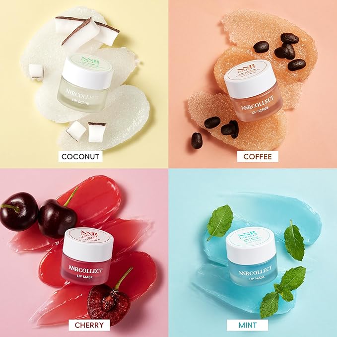 Lip Scrub and Lip Mask Set- Lip Treatment Care Kit with 2 Lip Exfoliator Scrub & 2 Lip Butter Mask, Intense Hydration Set for Dry Chapped Cracked Lips (4 Pack)