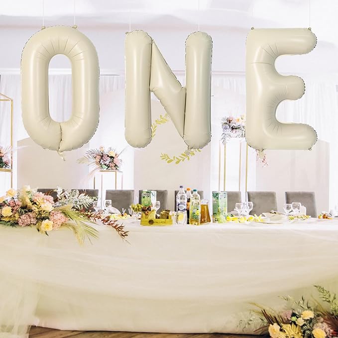 Cream ONE Balloons,40 Inch Letter One Balloon Beige for Baby Shower Gender Reveal Backdrop Party Decorations