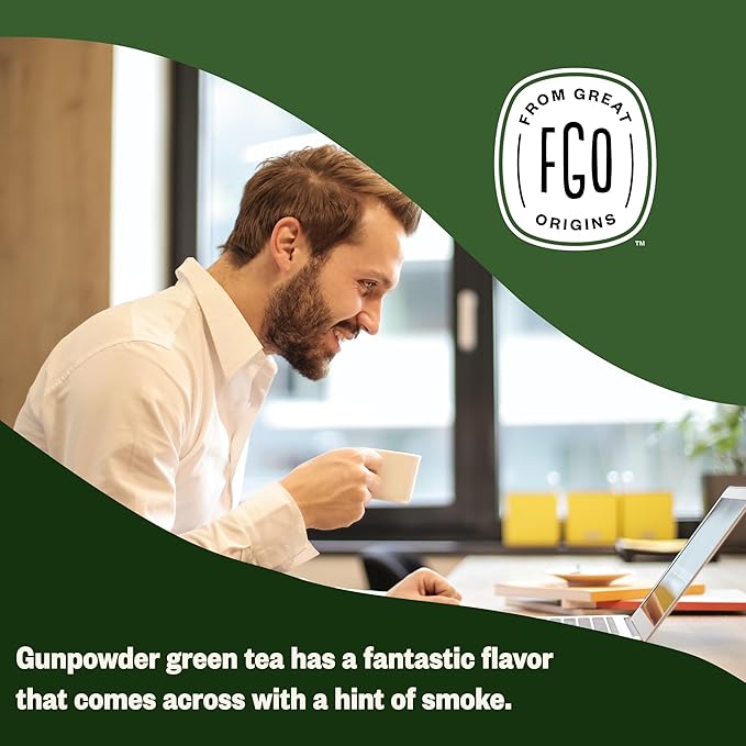 FGO Organic Gunpowder Green Tea, Loose Leaf, 16oz Bulk Resealable Bag, Packaging May Vary (Pack of 1)
