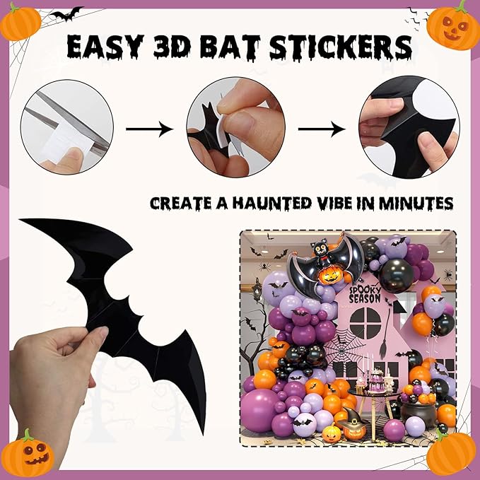 Halloween Balloon Arch Garland, Pink Purple Balloons with Star Cute Ghost Boo Foil Balloon, Metallic Purple Pink Black Latex Balloons Bat Stickers for Kids Girls Birthday Halloween Party Decorations