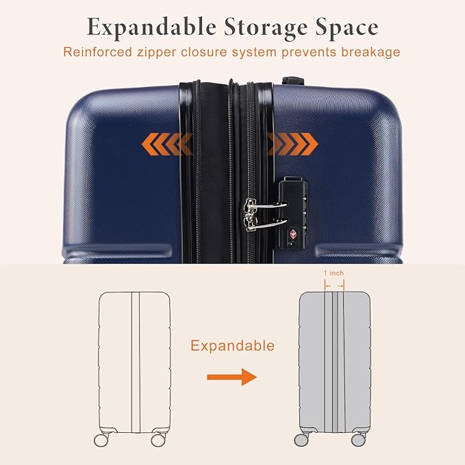 Sweetcrispy Carry on Suitcase, Luggage with Spinner Wheels, Hard Shell ABS, TSA Lock, 28 Inch Blue