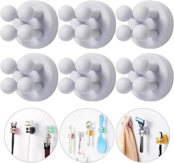 iBetterLife Tooth Brush Holder for Bathroom - 6Pcs Silicone Toothbrush Razor Holder for Shower Wall Mounted Self Adhesive Cute Storage Hook for Kids Hanging Loofah Towel for Kitchen Living Room Office